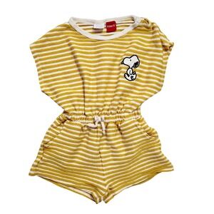 Kids Zara Peanuts Snoopy Yellow Striped Terry Toweling‎ Jumpsuit Romper Size 9